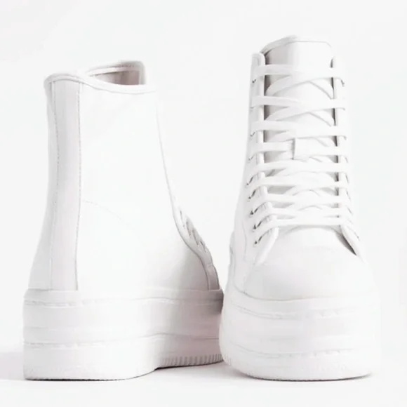 NIB White Vegan Leather High Top Platform Sneakers - Picture 8 of 9